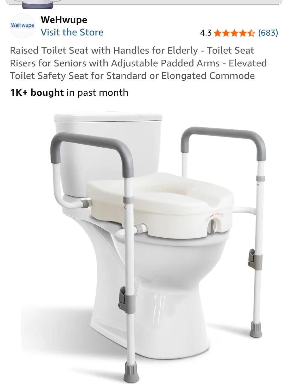 e Raised Toilet Seat with Gray Handles - Elevated Comfort for Seniors